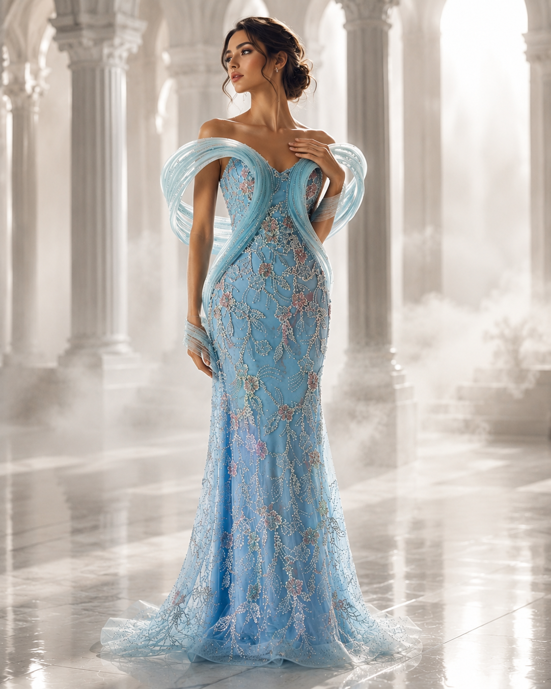 Celestial Aurora Crystal Couture Gown