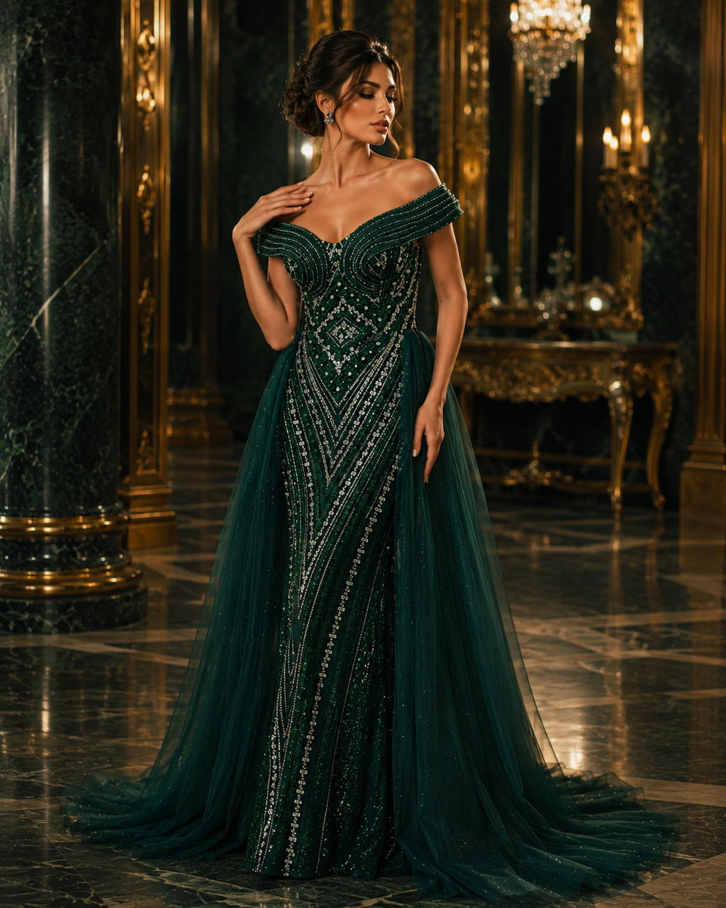 Emerald Royale Crystal Couture Gown