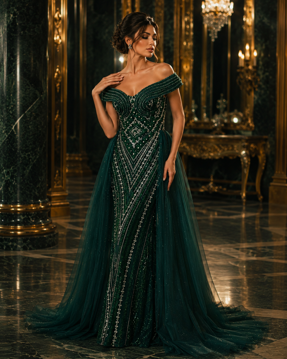 Emerald Royale Crystal Couture Gown