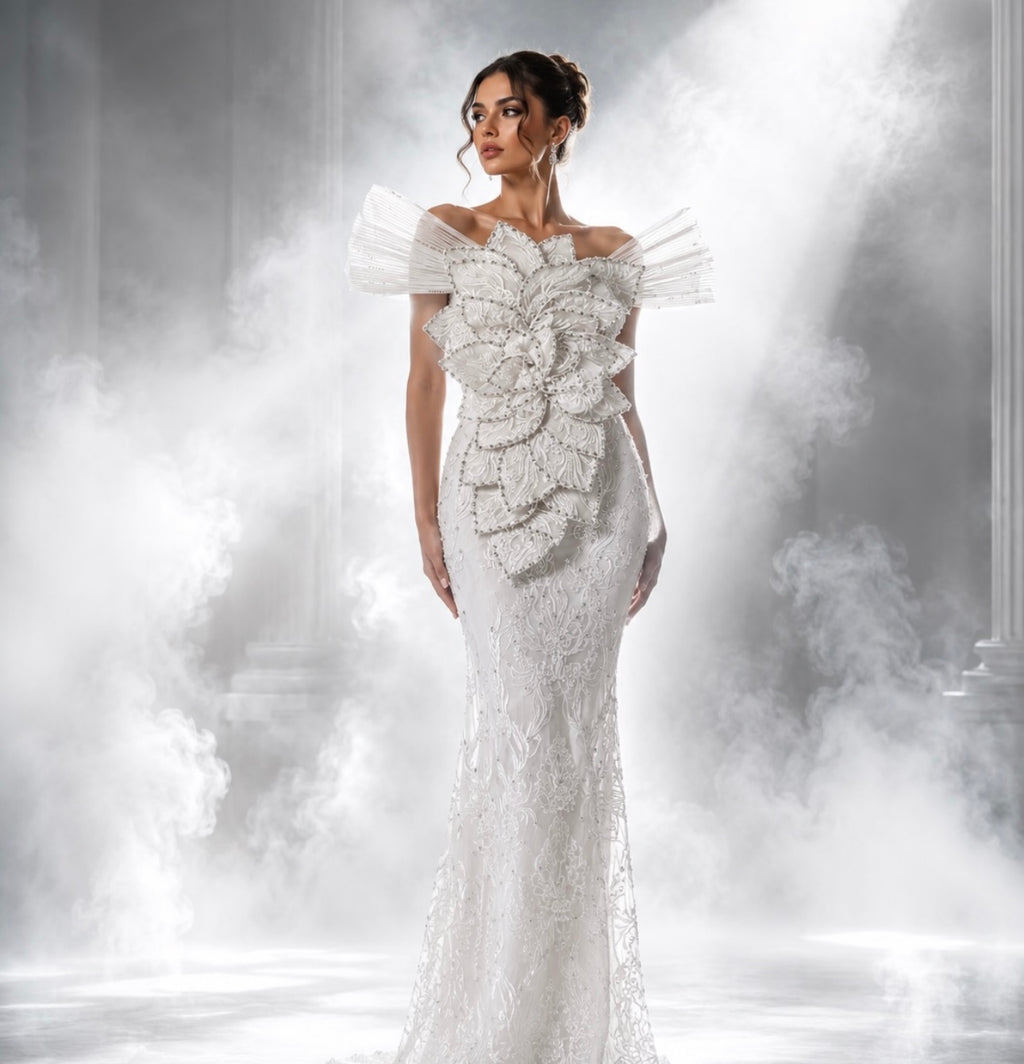 Ivory Bloom Sculpted Couture Gown