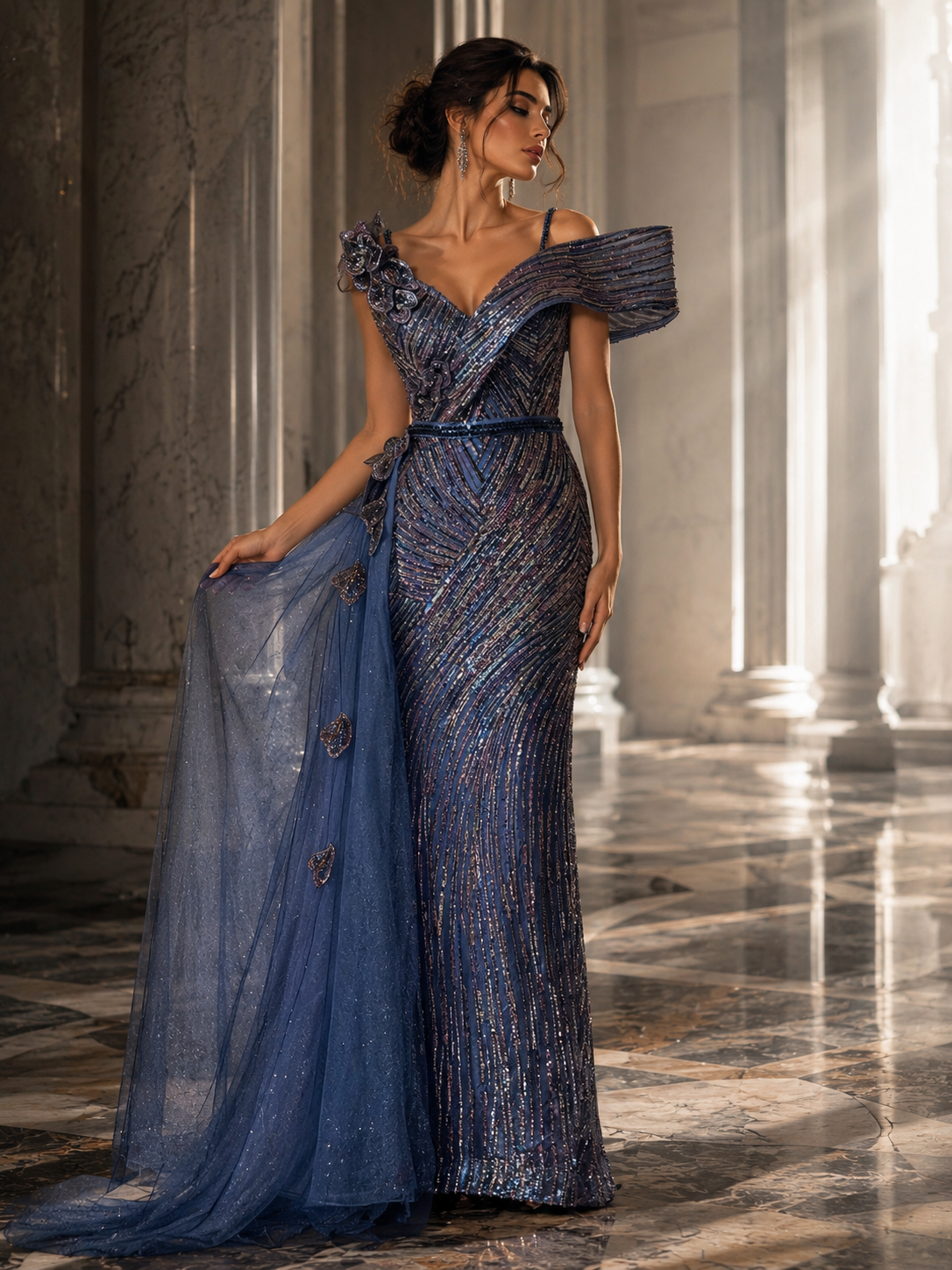 Midnight Sapphire Crystal Couture Gown