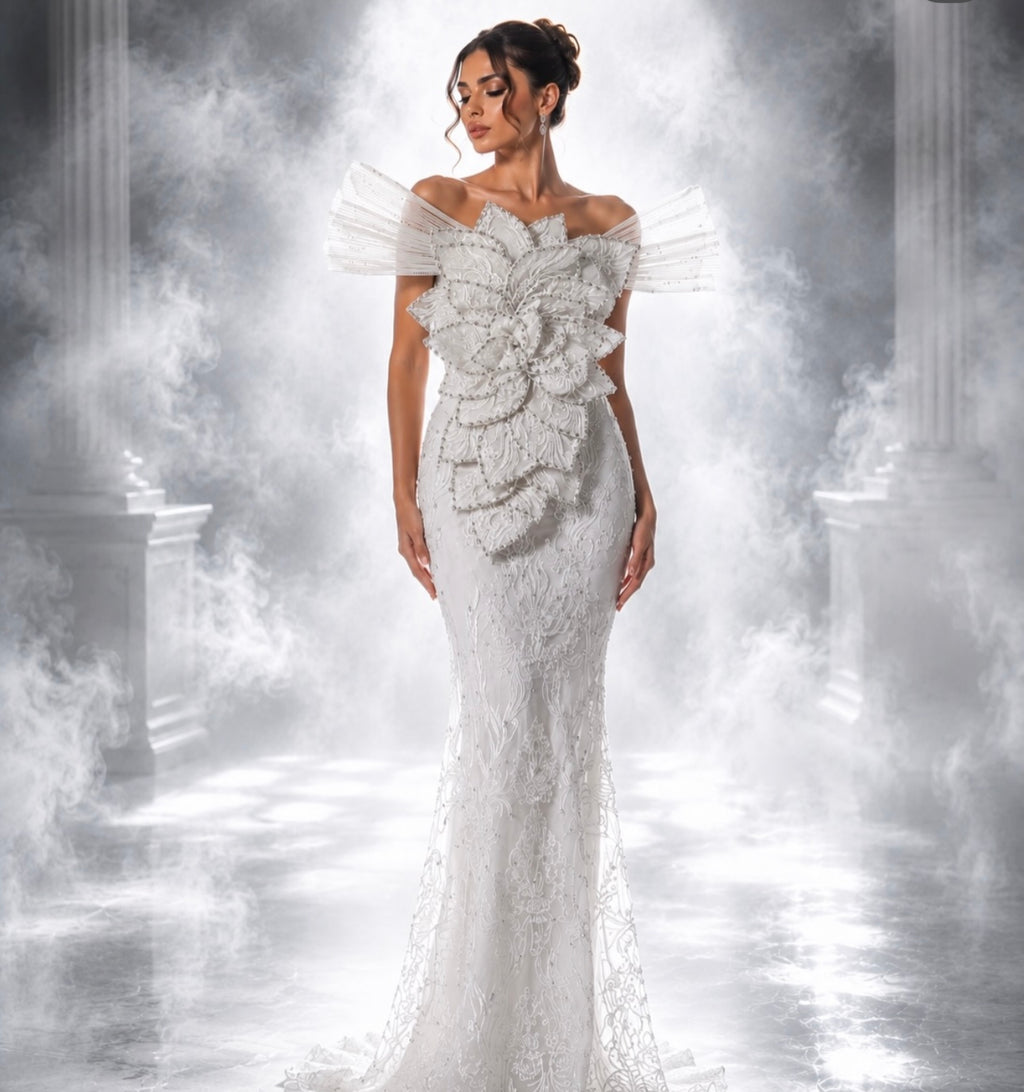 Ivory Bloom Sculpted Couture Gown