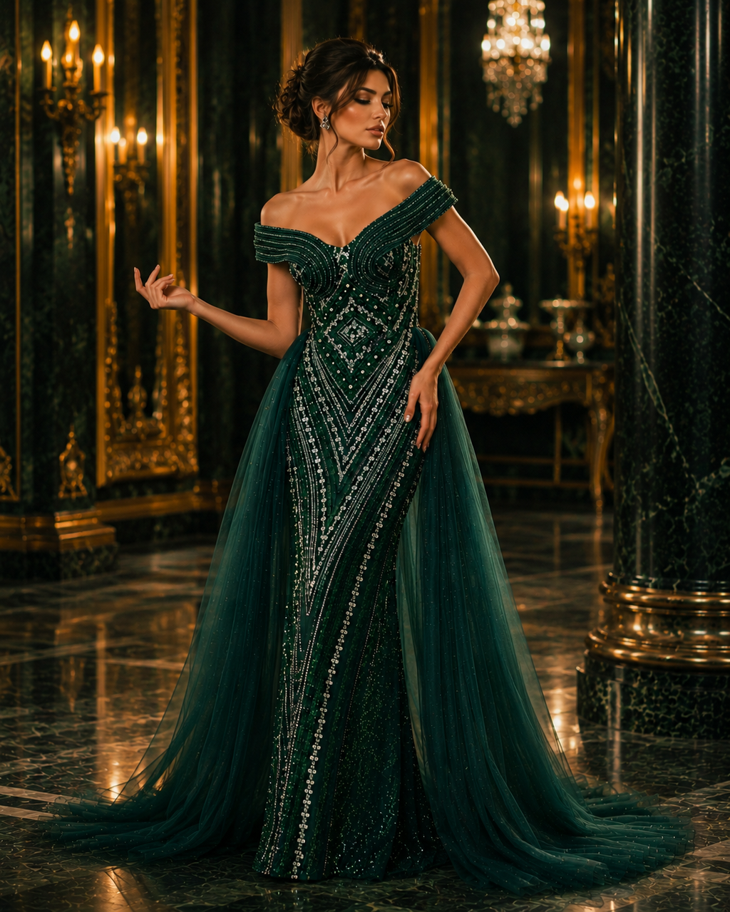 Emerald Royale Crystal Couture Gown