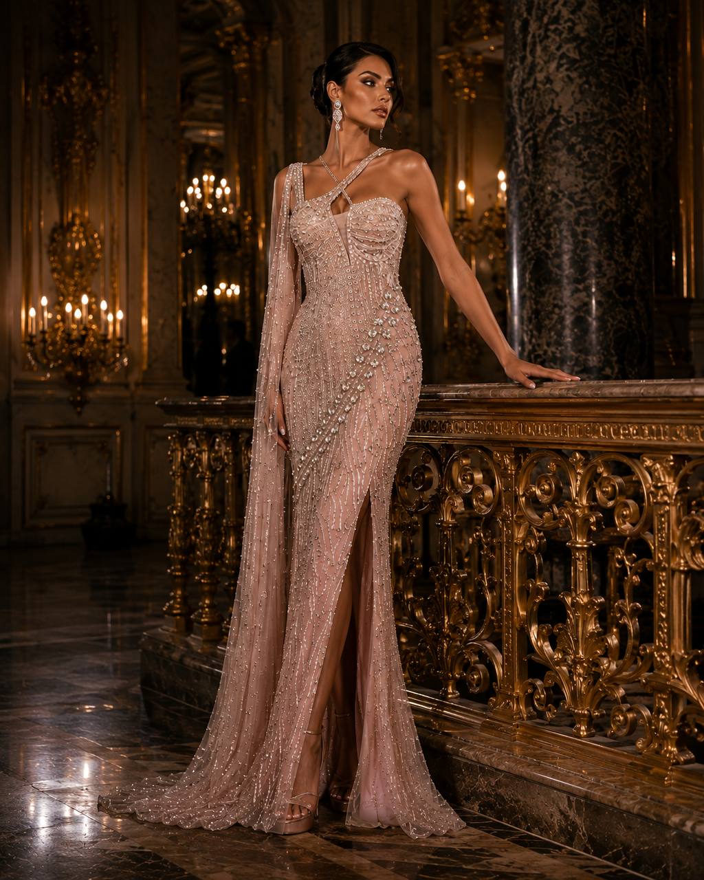 Champagne Aura Crystal Gown