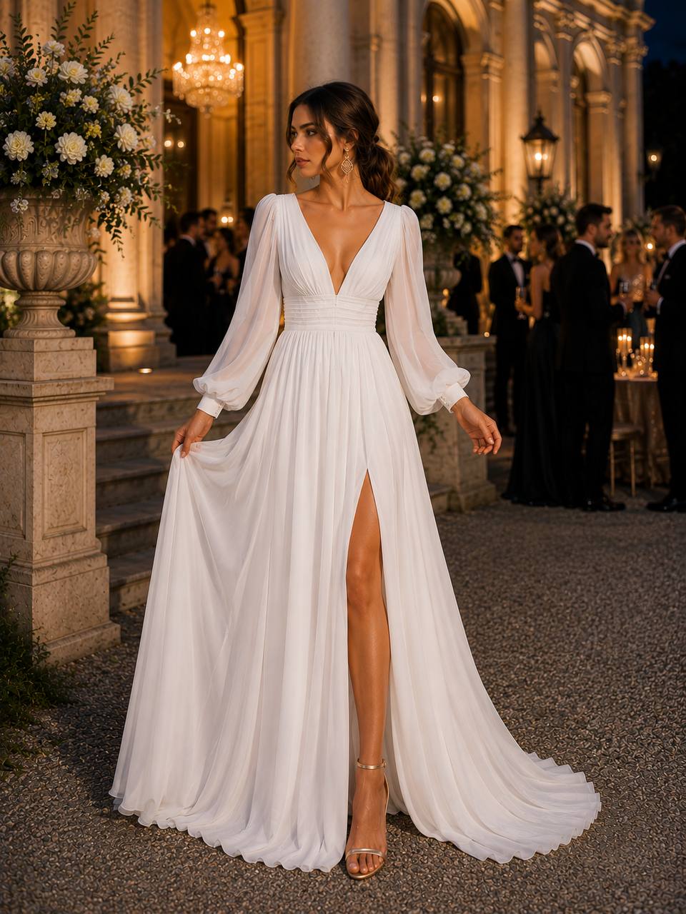 Ivory Lumière Chiffon Gown