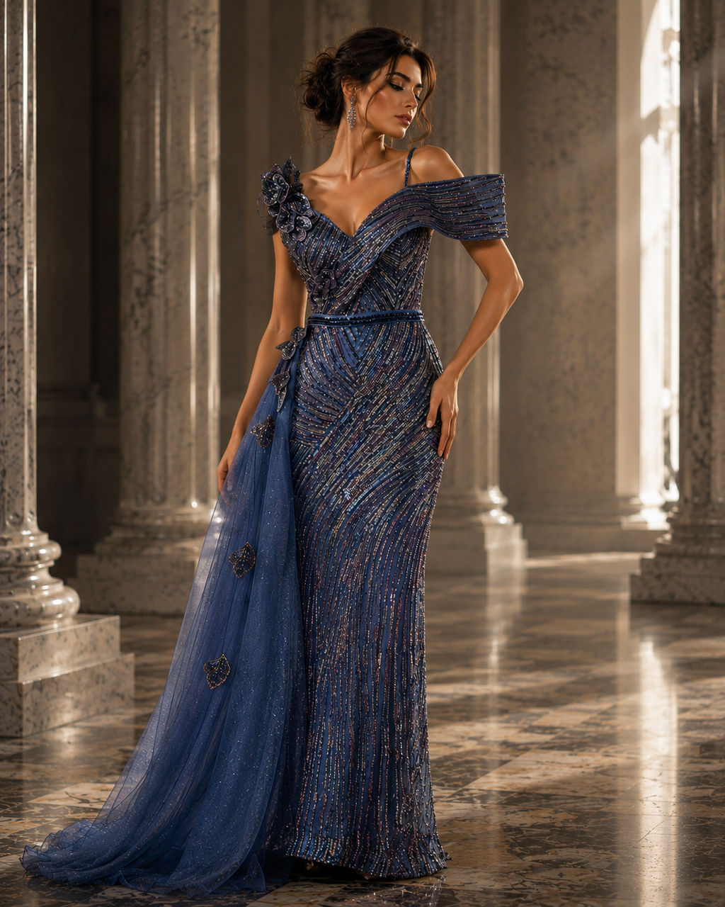 Midnight Sapphire Crystal Couture Gown
