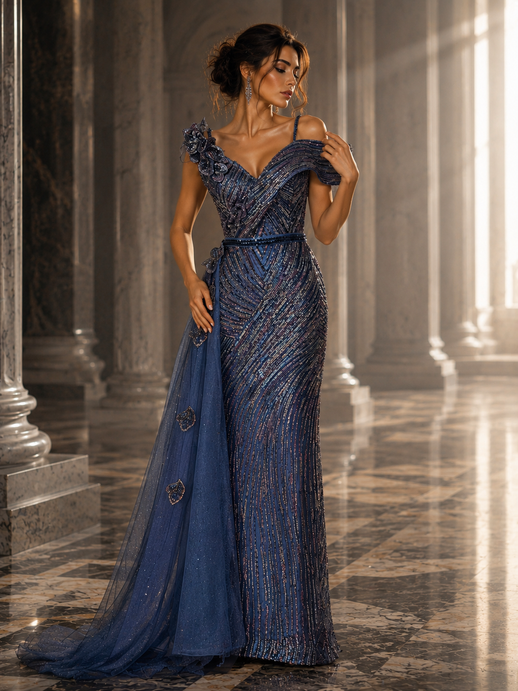 Midnight Sapphire Crystal Couture Gown