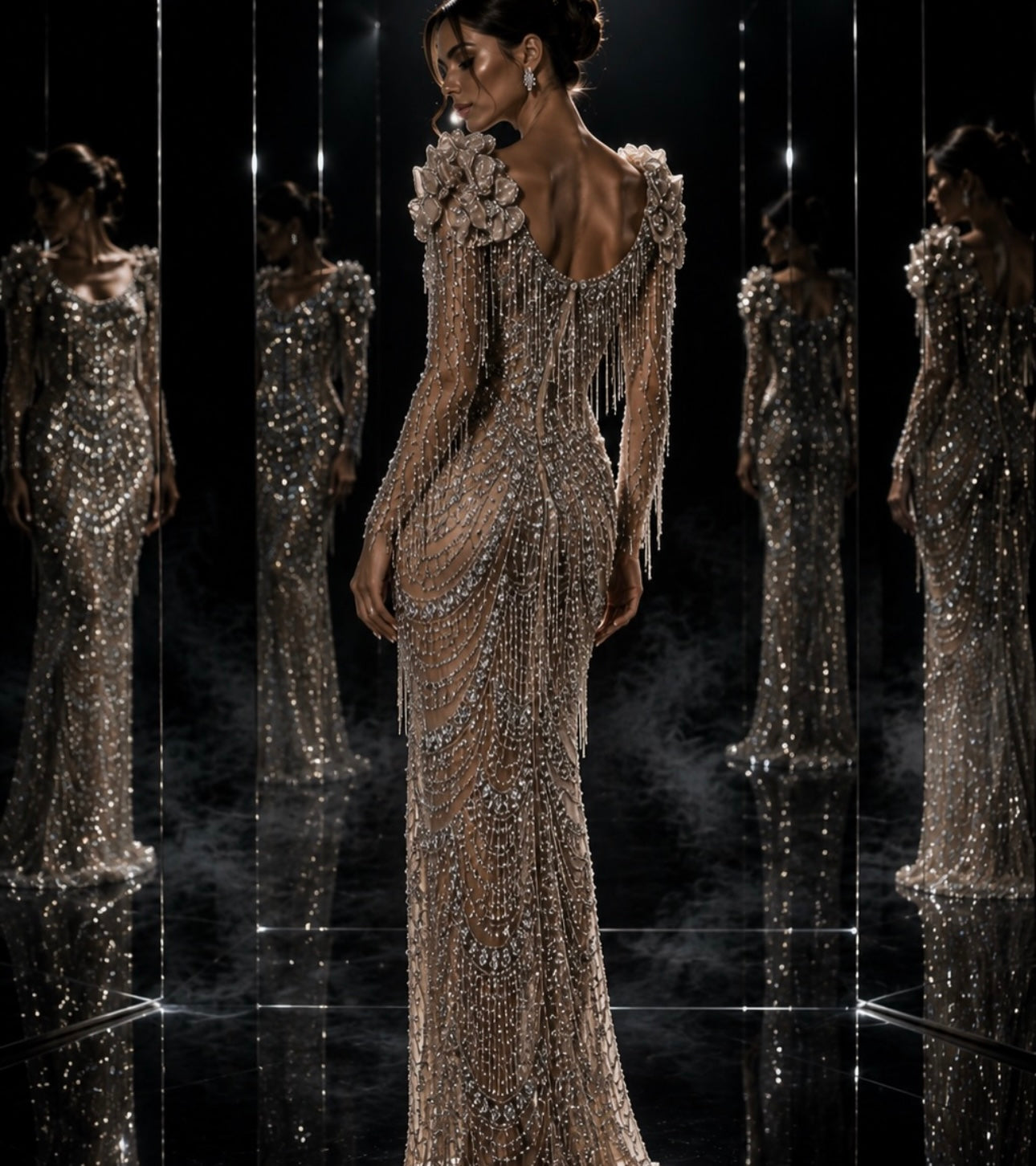 Royal Cascade Crystal Fringe Couture Gown