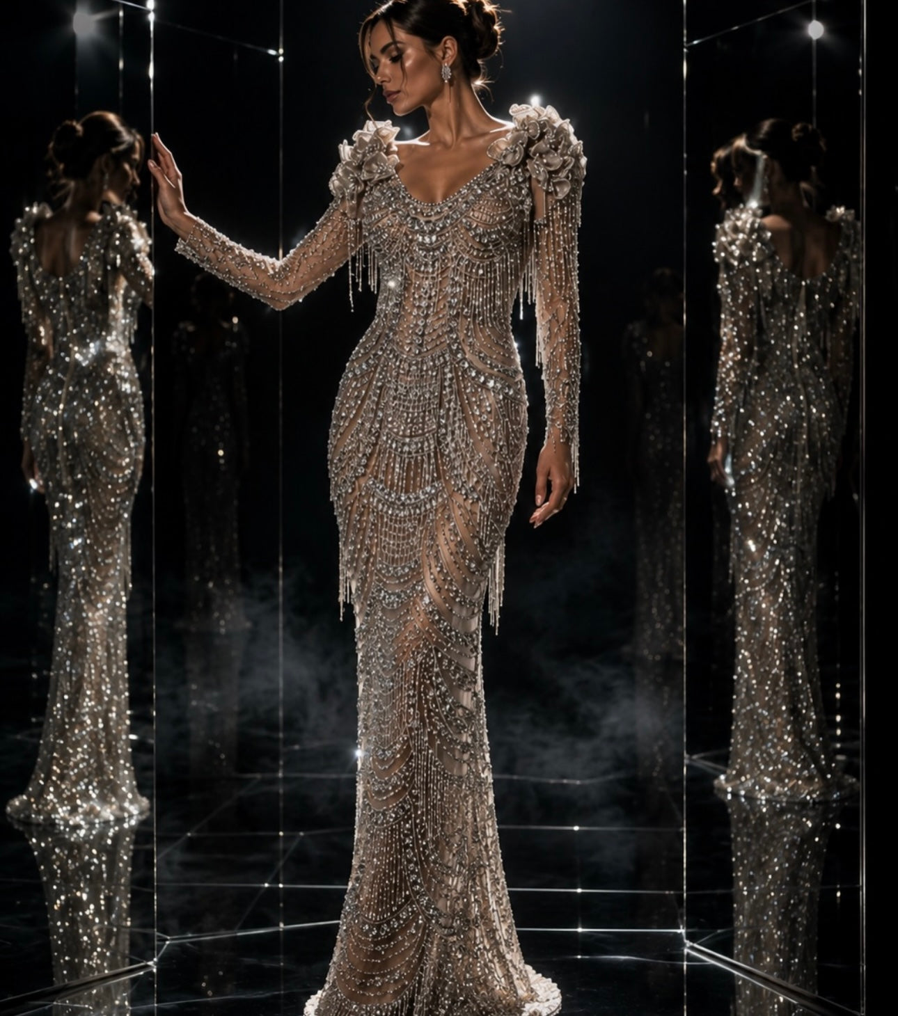 Royal Cascade Crystal Fringe Couture Gown