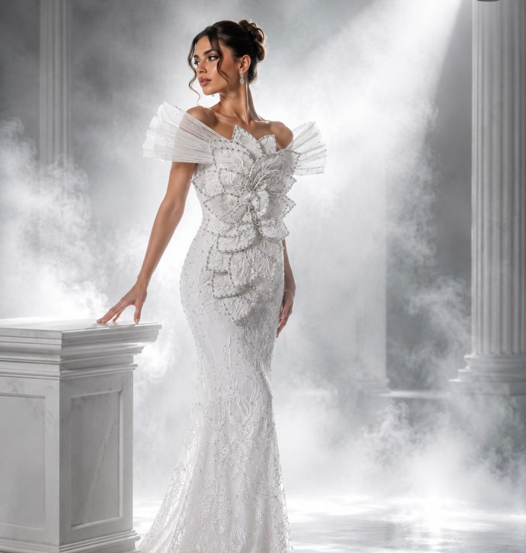 Ivory Bloom Sculpted Couture Gown