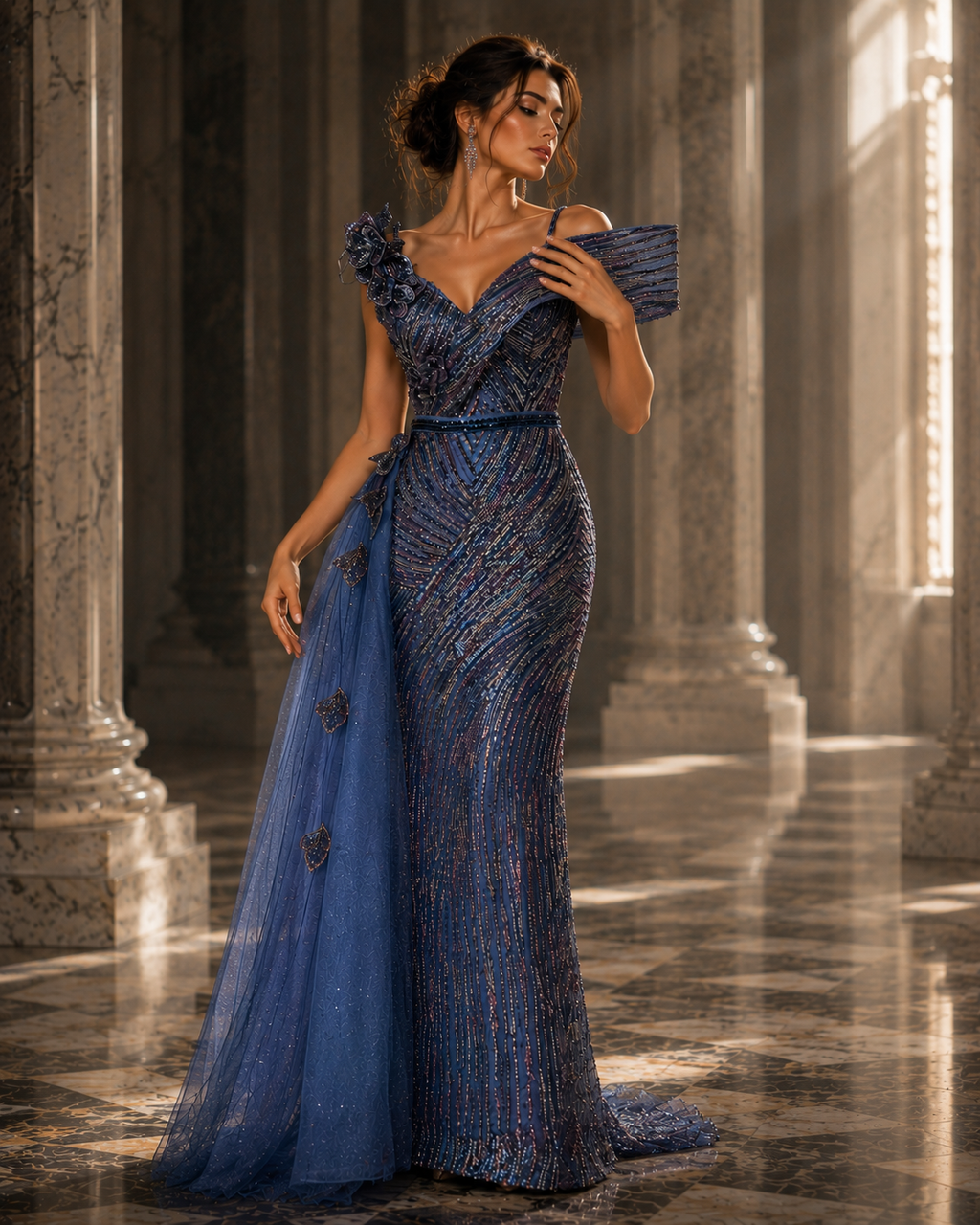 Midnight Sapphire Crystal Couture Gown