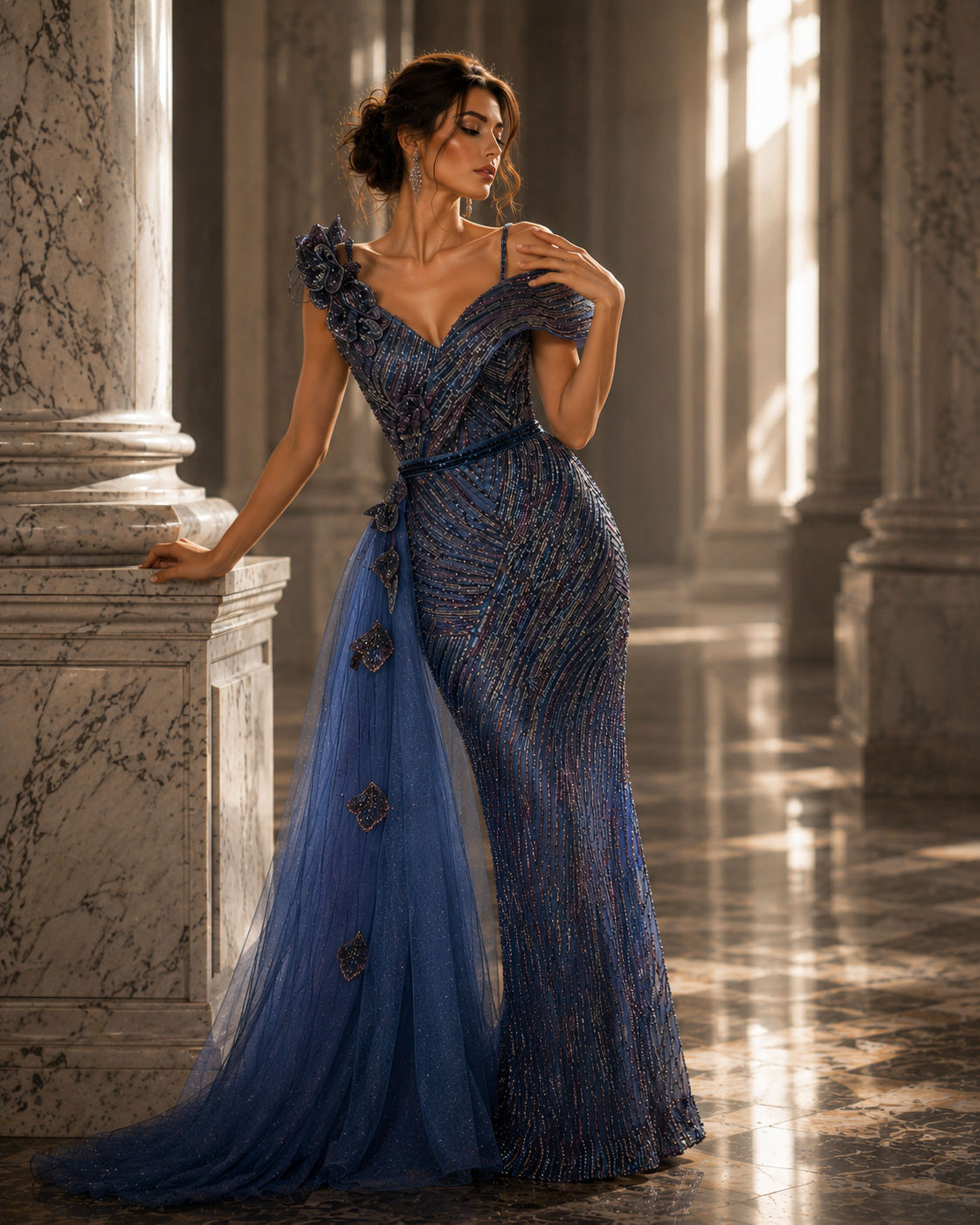 Midnight Sapphire Crystal Couture Gown