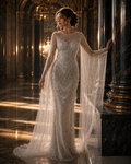 Celestial Veil Crystal Cape Couture Gown