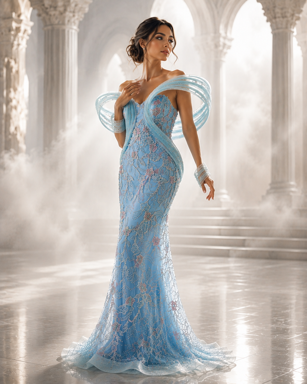 Celestial Aurora Crystal Couture Gown
