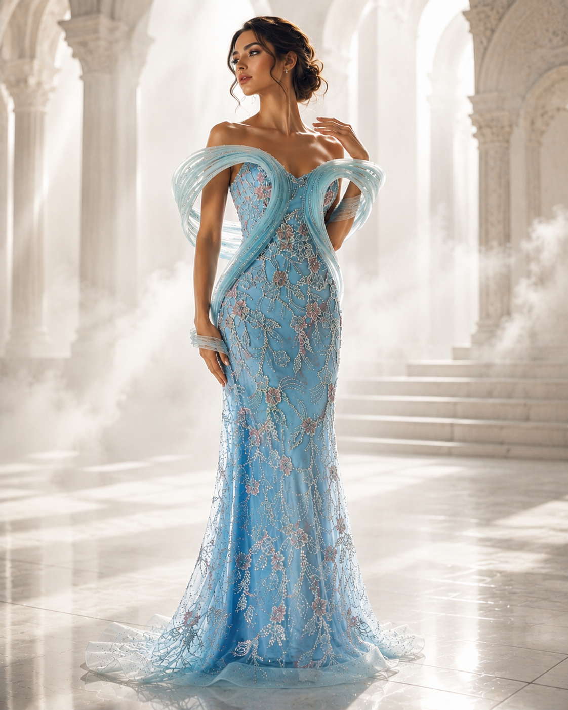 Celestial Aurora Crystal Couture Gown