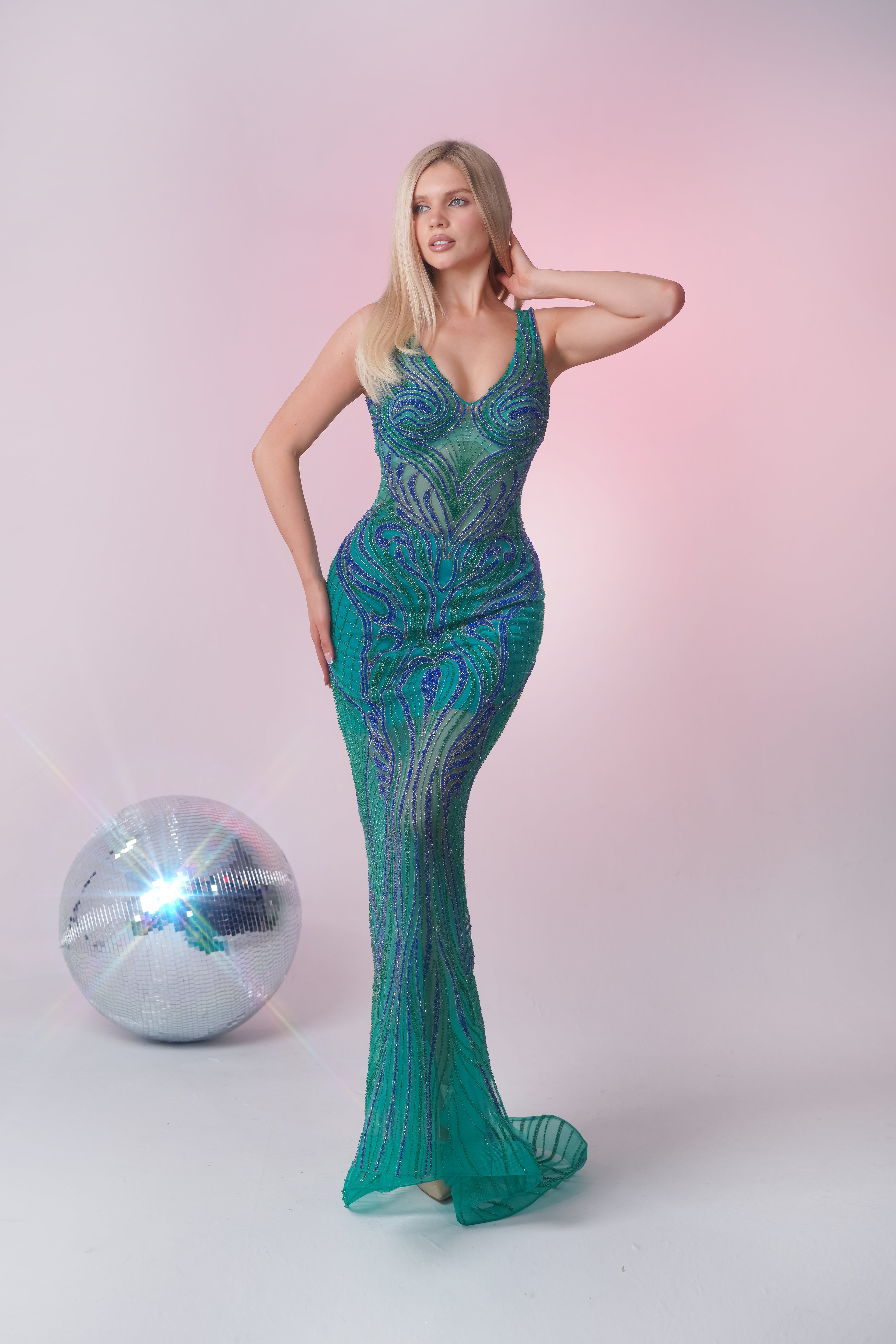 Emerald Wave Couture Gown