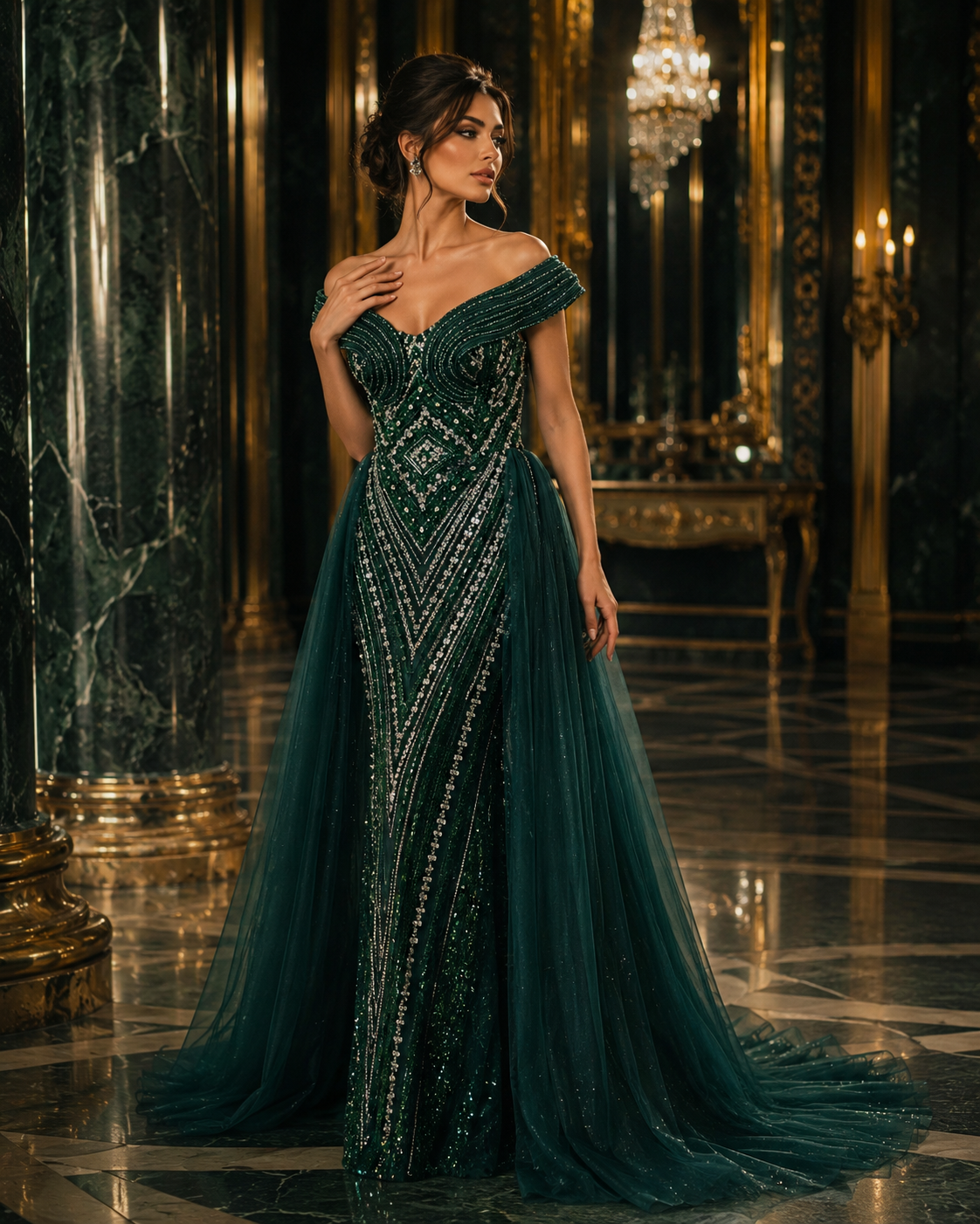 Emerald Royale Crystal Couture Gown