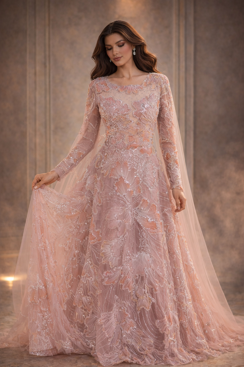 Rose Embellished A-Line Gown