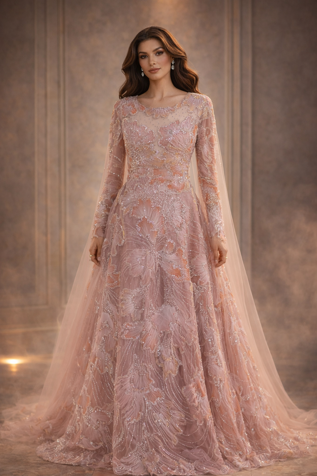 Rose Embellished A-Line Gown